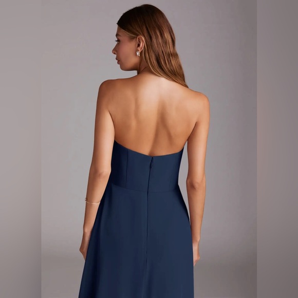 Azazie Wren Dark Navy A-Line Side Slit Chiffon Dress - Picture 8 of 13